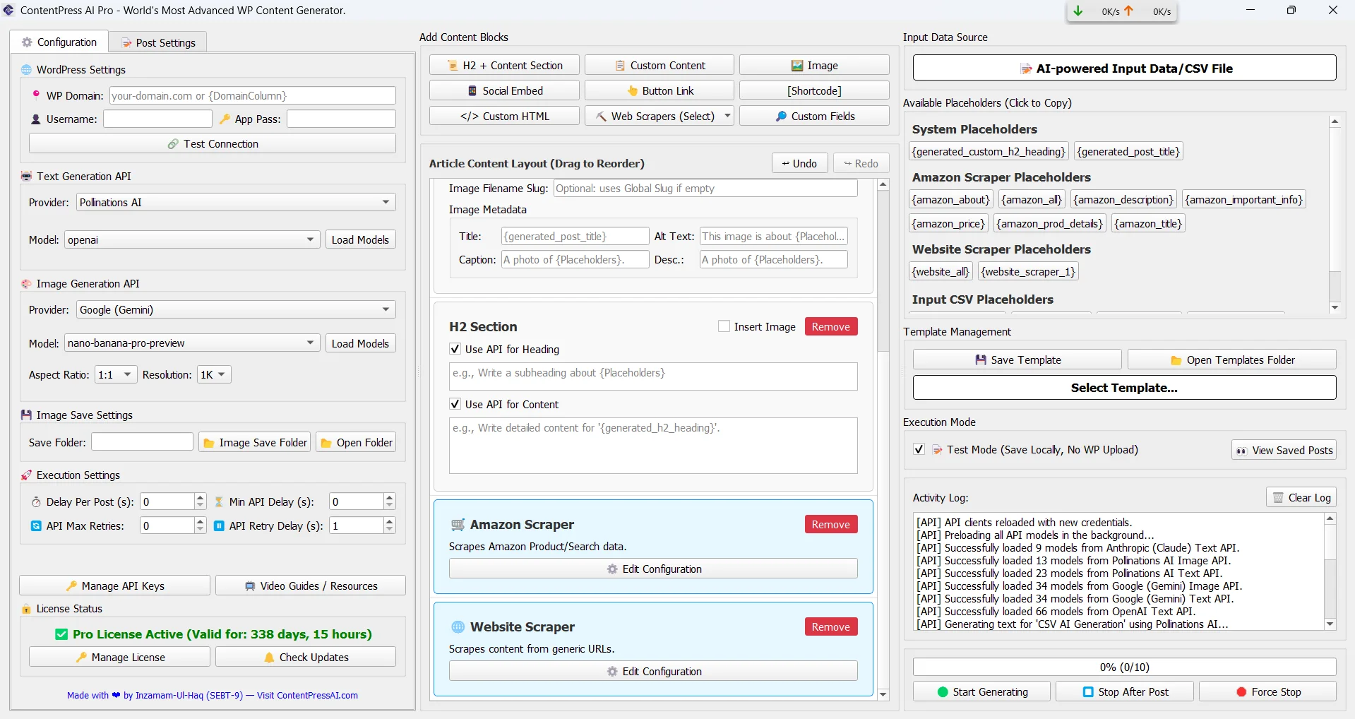 ContentPressAI Configuration Window